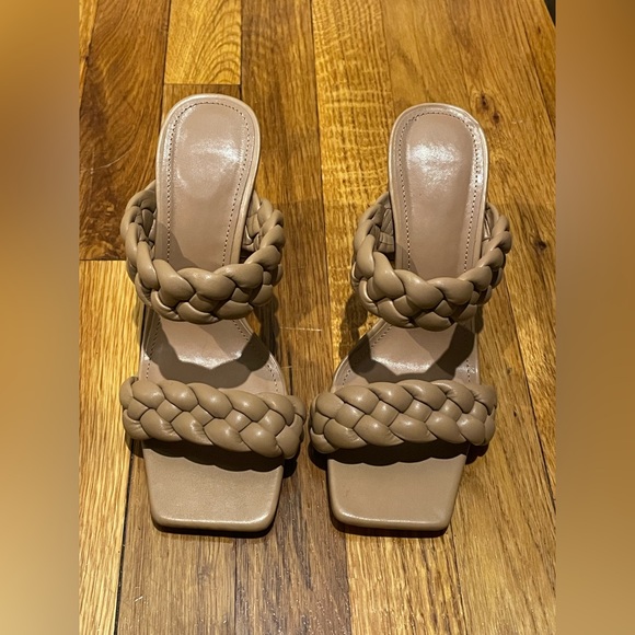 Women's Braided Heeled Sandals Backless Square Open Toe Block Slide Sandals - Picture 5 of 6